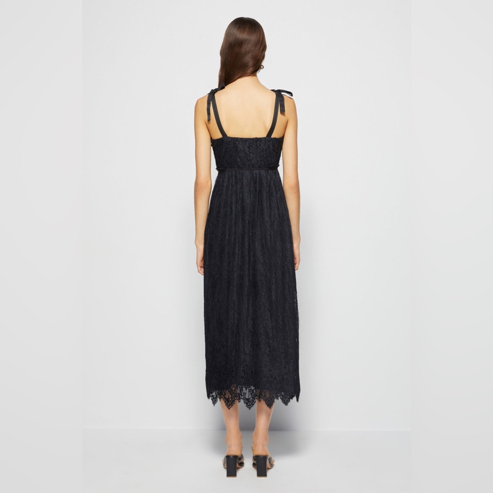 Jonathan Simkhai Bonnie Silk Lace Plisse Dress Sz 8 Black Midi Dress